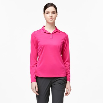 【WILDLAND荒野】女彈性透氣排汗POLO長袖衣桃紅色