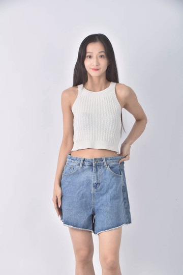 (S) 高腰丹寧牛仔藍色短褲