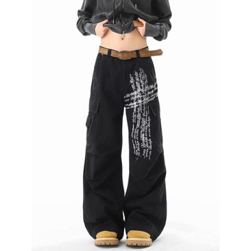 美式時尚潮流黑色牛仔褲男秋冬新款休閒百搭寬鬆長褲男