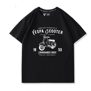 美式復古機車摩托車印花純棉短袖男士運動電摩騎行T恤寬鬆休閒百搭上衣男