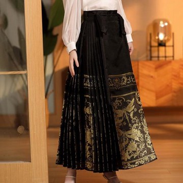 前片式提花馬面裙女2024春新款系腰帶長款國風復古半身裙百褶裙