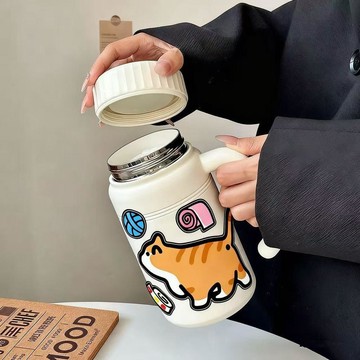🔥臺灣出🔥陶瓷內膽保溫杯大容量1000ML學生水杯高顏值大口徑過濾網泡茶杯