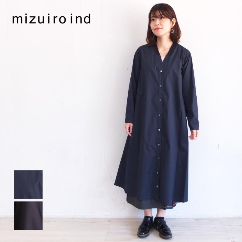 美品＊mizuiro ind ミズイロインド Vネックリブコンビワンピース-