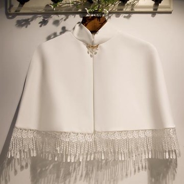 新款流蘇蕾絲立領套頭披肩薄百搭時尚短款小外套寬松坎肩搭配吊帶