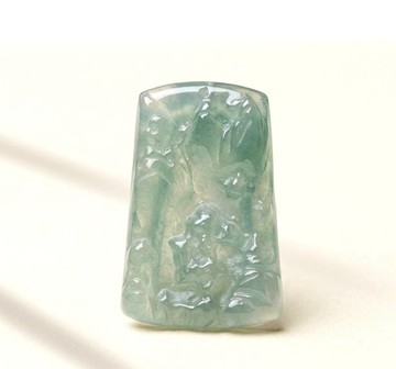 冰種油青翡翠山水牌項鍊 | 天然緬甸玉翡翠A貨 | 送禮