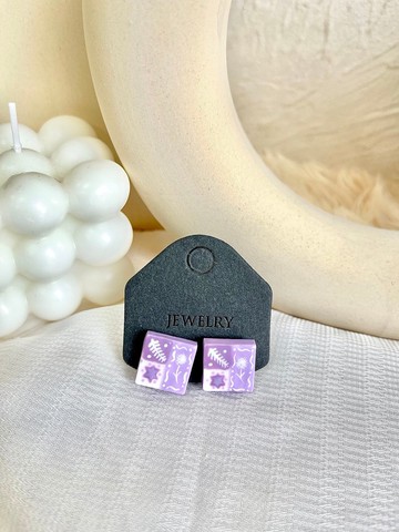 紫色夢遊花磚耳環