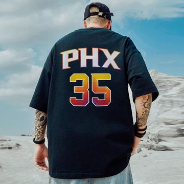 300g重磅美式35號杜蘭特球衣短袖t恤大碼黑色圓領純棉簡約半袖男