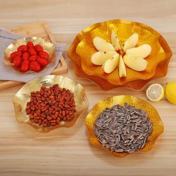 亞克力金絲水果盤小吃碟塑料果盤酒店KTV專用金色小吃盤創意優質