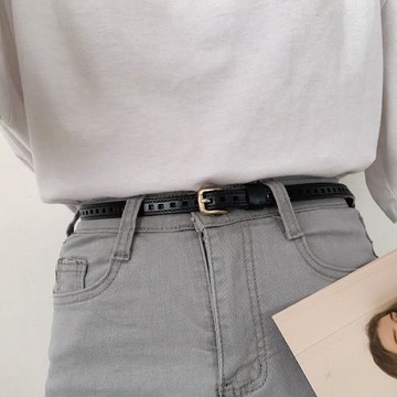 韓國bf風全孔免打孔皮帶真皮細款配連衣裙子外套百搭腰帶牛仔褲潮