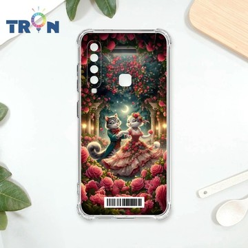 TRON 三星 A9 (2018) 月光下玫瑰庭園跳舞的貓咪 四角防摔載具殼 軟殼 手機殼