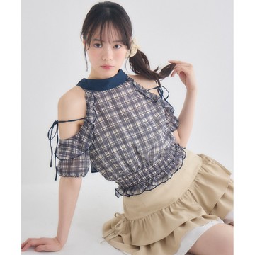 預購｜ems excite 日單🇯🇵 新品💕甜美蝴蝶結露肩綁帶荷葉雪紡上衣 三色入