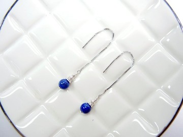 優雅時尚青金石925銀耳線耳環