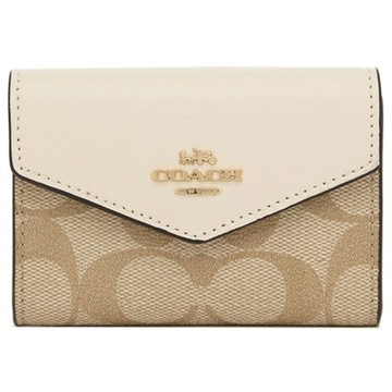 COACH - 拼接皮革翻蓋卡片夾 (卡其白)