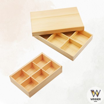 木餐盒【Winner】木製餐盒 可疊六格木餐盒 附蓋六格木餐盒 六格餐盒 分隔餐盒 木製置物盒 竹置物架 廚房置物盒