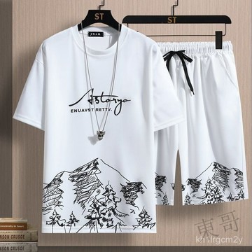🐱 限時下殺 🐱 2025新款運動服套裝男夏季薄款休閑寬鬆速幹t恤男短袖短褲冰絲套裝兩件套 男生套裝 短袖套裝 短T X