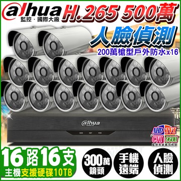 【帝網KingNet】大華 16路16支 1080P 紅外線夜視 H.265 監控套餐 5MP 500萬 主機