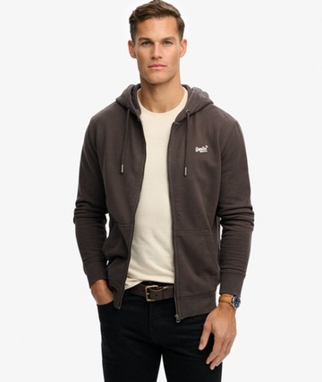 Superdry Men's Essential Logo Half Brushed Zip Hoodie Black Size: S