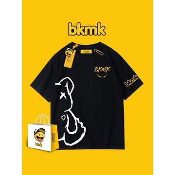 bkmk官方聯名2025新款笑臉印花情侶短袖男女潮牌休閑寬松T恤高街