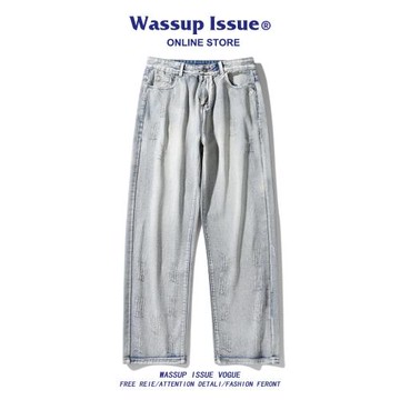 WASSUP ISSUE美式高街牛仔褲男款春秋季潮牌寬松百搭休閑闊腿褲男