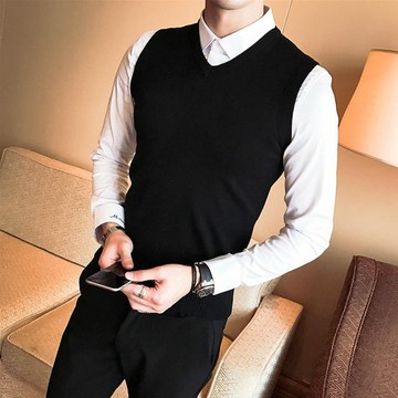 針織背心 V領背心 馬甲 背心 毛衣 街頭 秋冬必備 馬甲男士秋冬季潮流毛線背心針織衫坎肩無袖毛衣v領保暖加絨馬夾