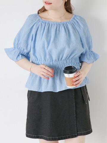 紋理感縮褶方領襯衫(FF46L0A0280) - ehka sopo