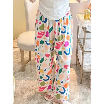 單褲棉綢睡褲女士夏季薄款高級感絲帶闊腿褲甜美可外穿綿綢褲大碼