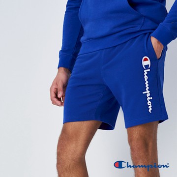 Champion 官方直營-男款 基本款 休閒 側邊LOGO 百慕達短褲(藍)