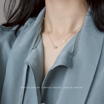 簡約隨意 通體925純銀鑲鉆圓柱鎖骨鏈 百搭個性設計項鏈 不易過敏1入