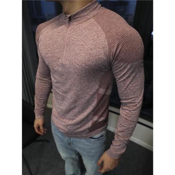 GTAL美式無縫提花拉鏈長袖訓練健身戶外顯壯上衣運動速干修身T恤