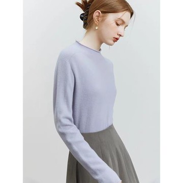 秋冬法式氣質紫色針織衫女洋氣半高領內搭打底毛衣高級感羊毛上衣