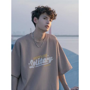 短袖t恤男夏季青少年圓領百搭休閑字母半袖日系潮牌寬松體恤衫潮