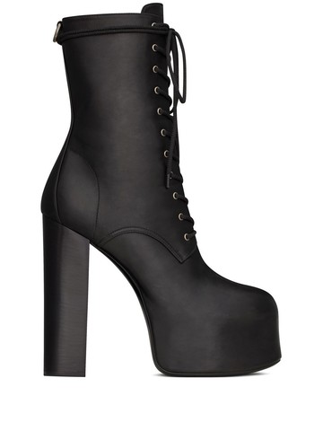 Saint Laurent - lace-up platform boots - women - Calf Leather/Leather/Leather - 37.5 - Black