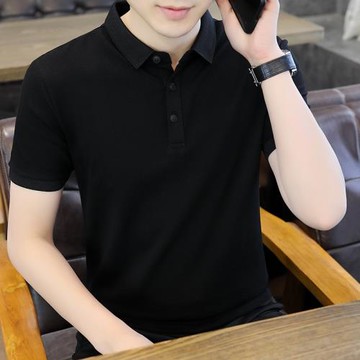 POLO衫男短袖t恤翻領男裝夏季半袖純黑色上衣2025夏款體恤
