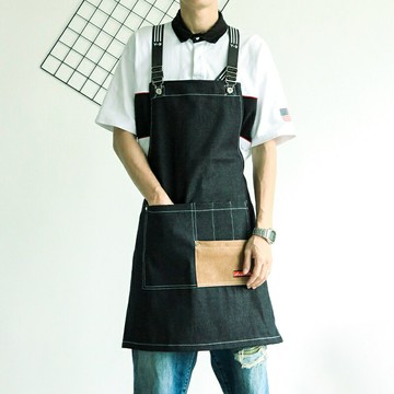 牛仔圍裙女時尚廚房定制logo奶茶店燙染美發美甲師工作服男士圍腰