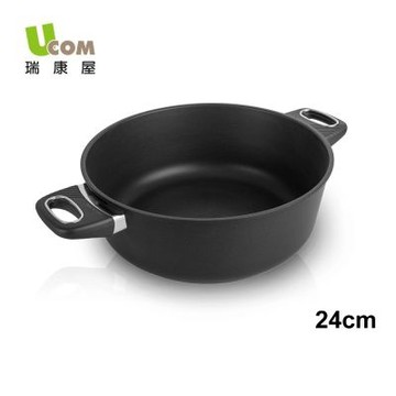 【瑞康屋UCOM】丹麥黑魔法不沾鍋-晶鑽雙耳湯鍋24cm+矽膠玻璃蓋(電磁爐可用)