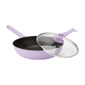 馬卡龍 鈦金 不沾炒鍋 附站立式鍋蓋  薰衣紫  1個  30cm