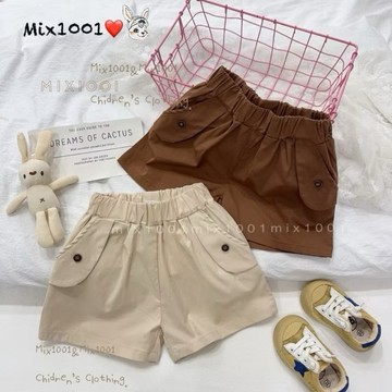 🌈✨mix1001木色小圓釦口袋休閒短褲✨兒童大地色系平織短褲5-17