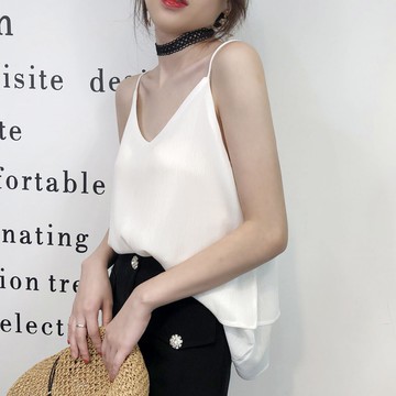 港味chic雙層雪紡小吊帶背心女寬松百搭純色短款外穿打底衫上衣夏1入