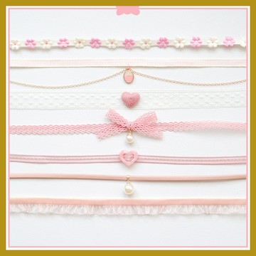 日係軟妹少女頸帶 粉色桃心頸鏈 choker項圈 短款鎖骨鏈項鏈