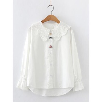 女童襯衫秋款2025新款洋氣女大童白襯衣純棉兒童裝娃娃領春秋衣服