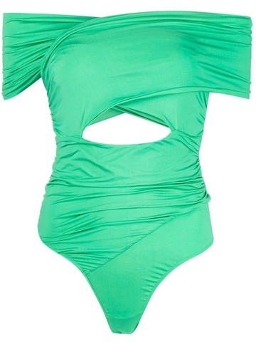 Fleur Du Mal - draped off-shoulder bodysuit - women - Polyamide/Spandex/Elastane - L - Green