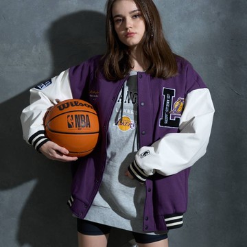 NBA 美式拼接 棒球外套 湖人隊