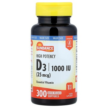 Sundance Vitamins, 優效 D3，25 微克（1000 國際單位），300 粒速釋軟膠囊
