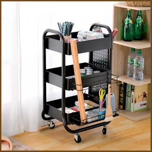 【ikloo 】好實用多功能三層收納推車(收納推車/置物推車/置物架/收納架)黑色