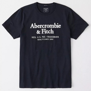 A&F 熱銷刺繡文字圖案短袖T恤-深藍色