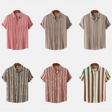 男士印花沙灘風格休閑襯衫Men's Printed Striped Casual Shirt