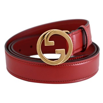 GUCCI 690557 Blondie 金屬GG LOGO素色穿扣式皮帶.深紅