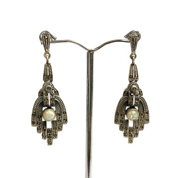 維多利亞風格 Gilson 蛋白石和白鐵礦套裝吊墜和耳環 925 英鎊