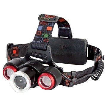 Kinyo USB充電式三頭變焦頭燈 LED-716  1個  黑色 + 紅色