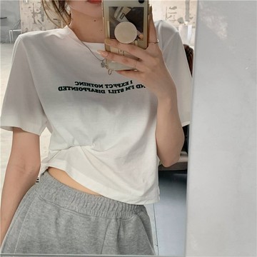 韓版休閒百搭短版上衣 短袖上衣 短袖t恤 女裝 顯瘦上衣 衣服 寬鬆上衣 素T 短板LADYSHARE【G027L4L】